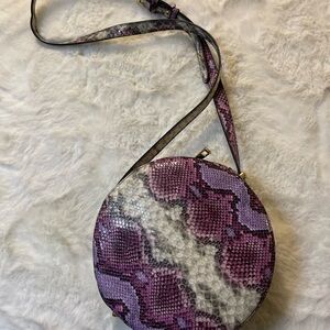 Purple Snake Print Round Crossbody Bag